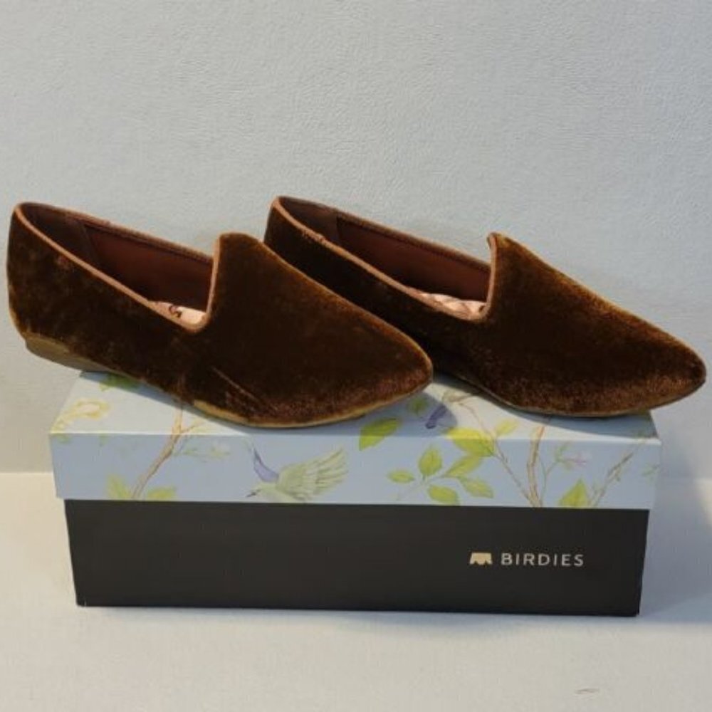 Birdies Shoes Women's Heron Loafers Flats Velvet Smoking Slippers Gold / Brown